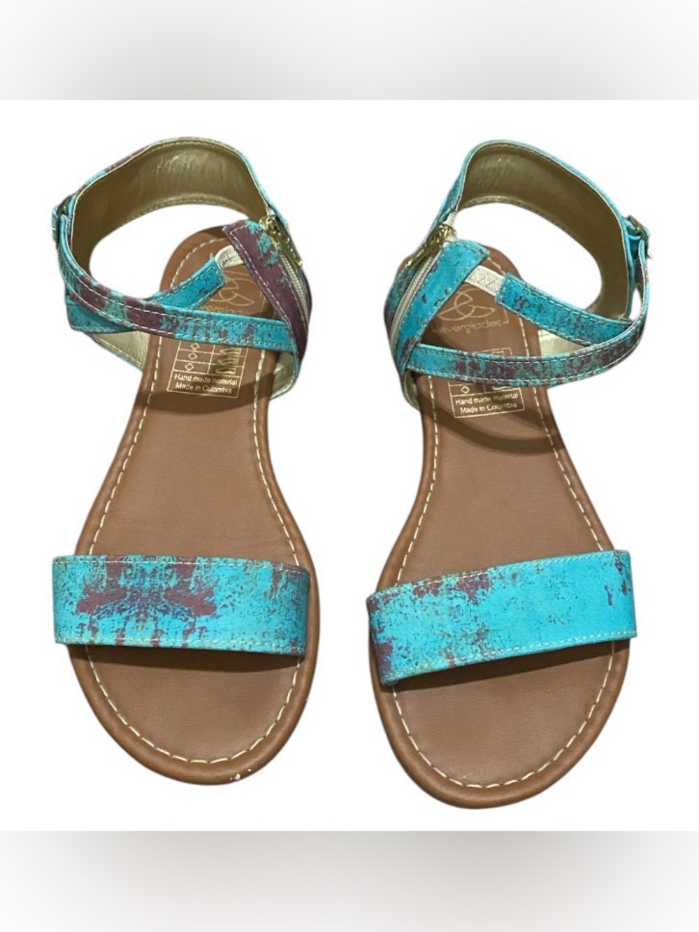 Everglades Turquoise Metallic Ankle-Strap Sandals